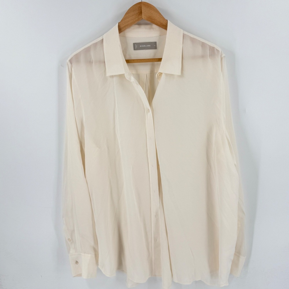 Everlane Silk Button Down Shirt Ivory Size 16 Minimalist Quiet Luxury Capsule
